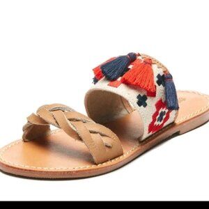 Soludos Sandals Tassels Boho Red White Blue size 8